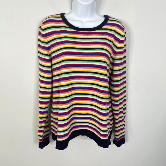 Talbots Womens Preppy Casual Wool Blend Sweater Large Rainbow Striped Pullover - Picture 1 of 8
